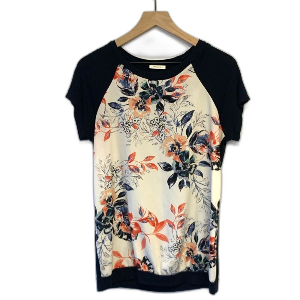 12PM by Mon Ami Women’s Medium Floral Print Top Navy‎ Raglan Sleeve Shirt